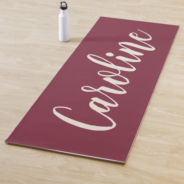 Minimalist Calligraphy Personalised Name Maroon Yoga Mat (In Situ)