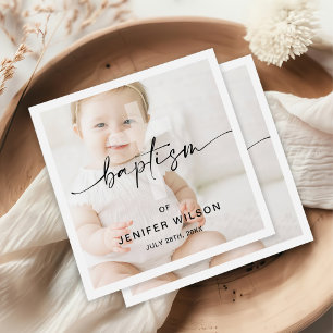 Minimalist Calligraphy Photo Baby Baptism Napkin