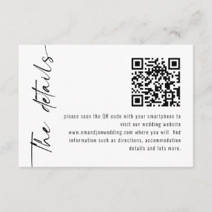 Minimalist Calligraphy QR Code Wedding Details Enclosure Card