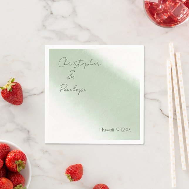 Minimalist Calligraphy Sage Watercolor Wedding Napkin (Insitu)