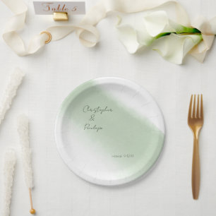 Minimalist Calligraphy Sage Watercolor Wedding  Paper Plate