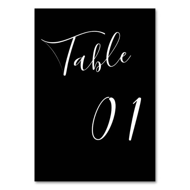 Minimalist Calligraphy Script Black Wedding Table Number (Front)