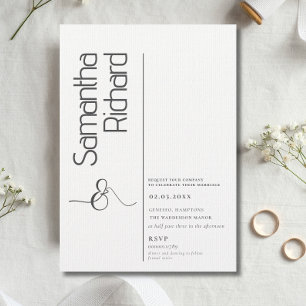 Minimalist Calligraphy Script Black White Wedding Invitation