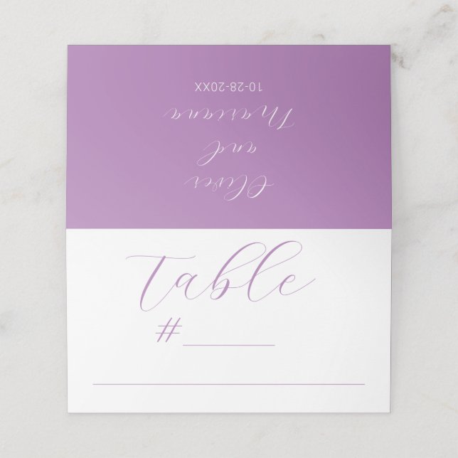 Minimalist Calligraphy Script Lavender Wedding Pla Place Card (Outside Unfolded)