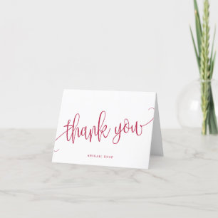 Minimalist Calligraphy Script Magenta Thank You Card