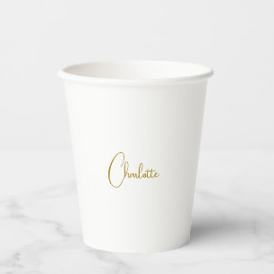 Minimalist Calligraphy Script Name Gold Colour Paper Cups
