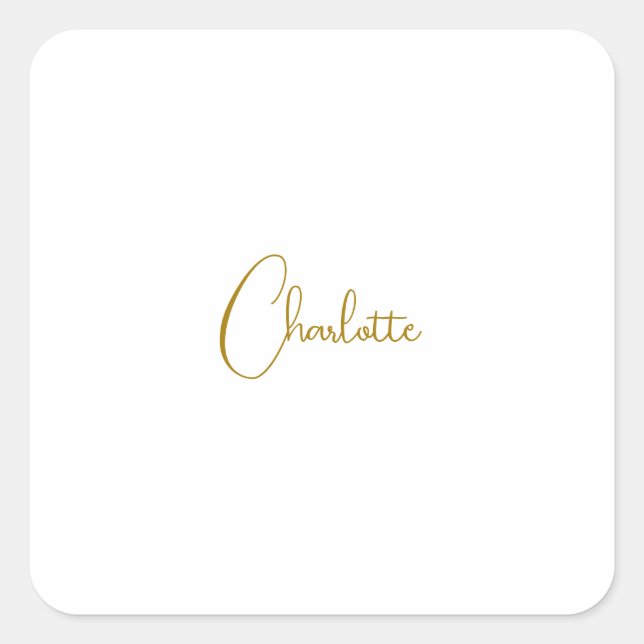 Minimalist Calligraphy Script Name Gold Colour Square Sticker (Front)