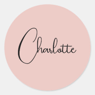 Minimalist Calligraphy Script Name Rose Gold Classic Round Sticker