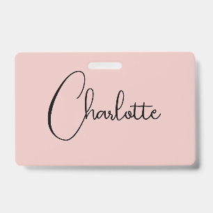 Minimalist Calligraphy Script Name Rose Gold ID Badge