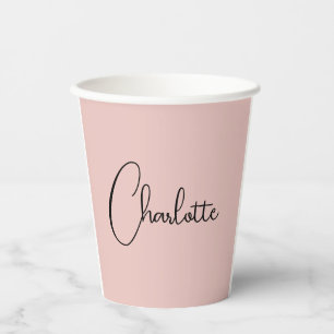 Minimalist Calligraphy Script Name Rose Gold Paper Cups