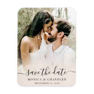 Minimalist Calligraphy Script Photo Save the Date Magnet
