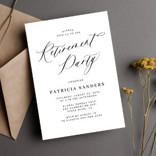 Minimalist calligraphy script retirement party invitation