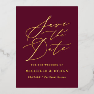 Minimalist Calligraphy Script Save the Date Foil Invitation Postcard