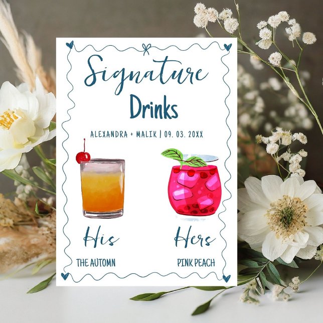 Minimalist Calligraphy Signature Drink wedding sig Pedestal Sign (Creator Uploaded)