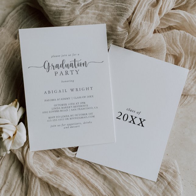 Minimalist Calligraphy Silver Graduation Party  Invitation (Creator Uploaded)