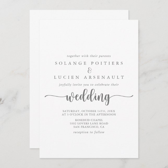 Minimalist Calligraphy Silver Wedding   Invitation (Front/Back)