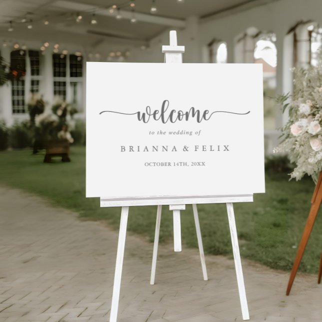Minimalist Calligraphy Silver Wedding Welcome Sign (Creator Uploaded)