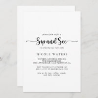 Minimalist Calligraphy Sip and See Invitation