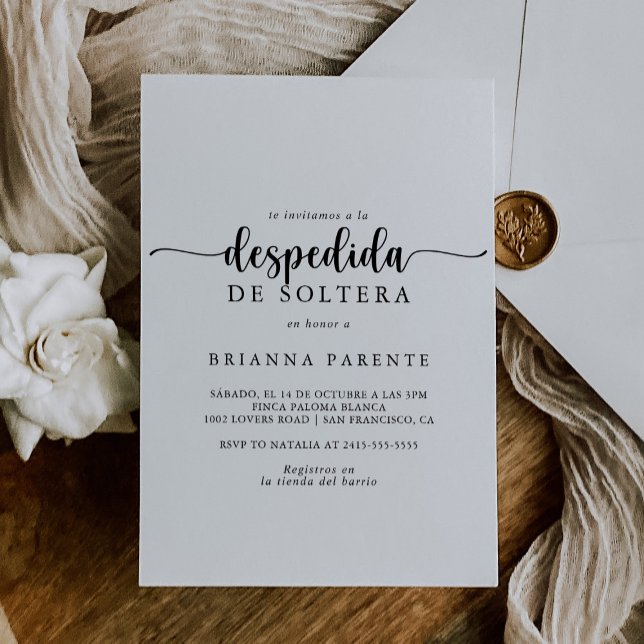 Minimalist Calligraphy Spanish Bridal Shower  Invitation (Creator Uploaded)