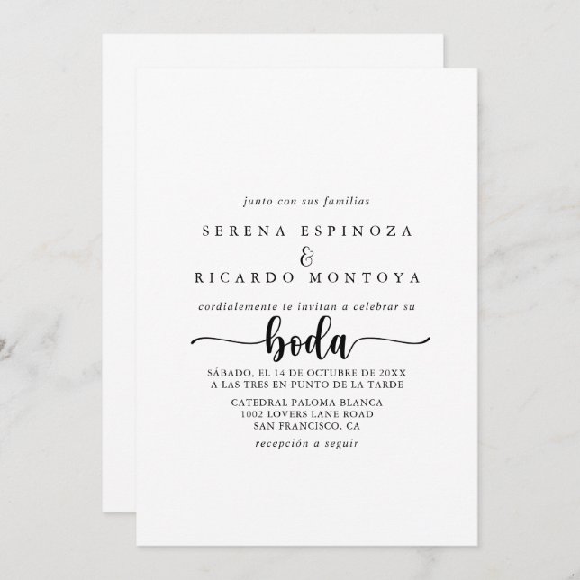 Minimalist Calligraphy Spanish Wedding  Invitation (Front/Back)