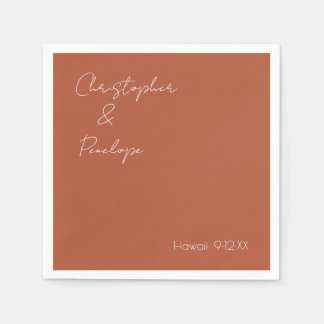 Minimalist Calligraphy Terra Cotta Wedding Napkin