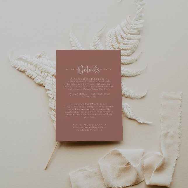 Minimalist Calligraphy Terracotta Wedding Details Enclosure Card (Creator Uploaded)