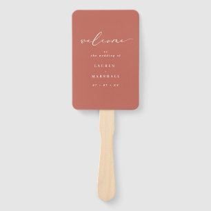 Minimalist Calligraphy Terracotta Wedding Program Hand Fan