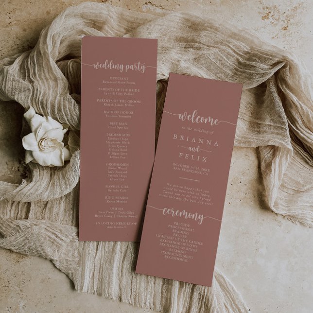 Minimalist Calligraphy Terracotta Wedding Program Programme (Creator Uploaded)