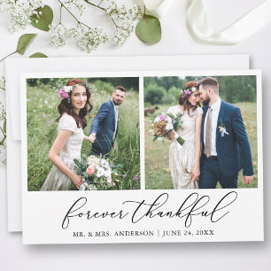 Minimalist Calligraphy Thankful 2 Photo Wedding Thank You Card