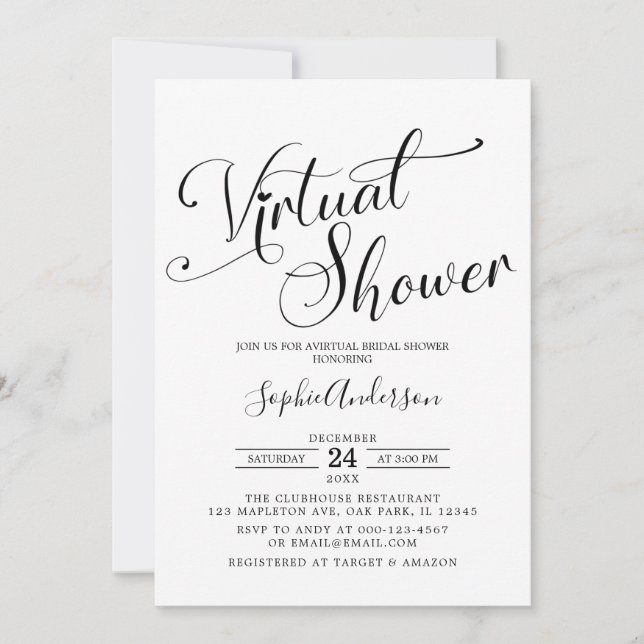 Minimalist Calligraphy Virtual Bridal Shower Invitation (Front)