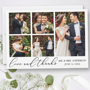 Minimalist Calligraphy Wedding 5 Photo Love Thank You Card
