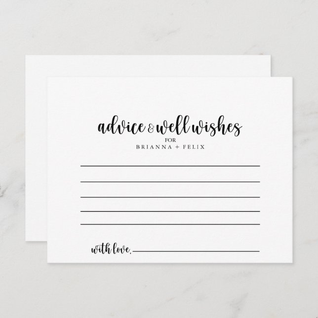 Minimalist Calligraphy Wedding Advice Card (Front/Back)