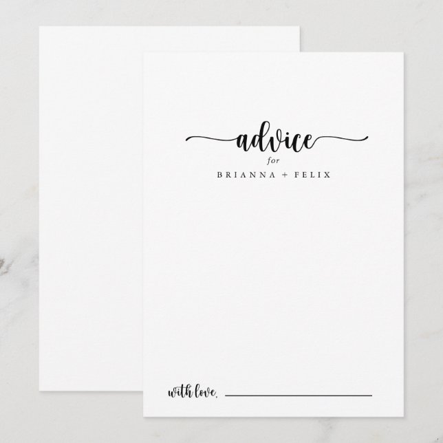 Minimalist Calligraphy Wedding Advice Card (Front/Back)