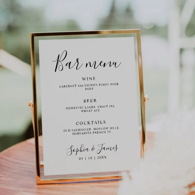 Minimalist Calligraphy  Wedding Bar Menu Sign (Minimalist Calligraphy Wedding Bar Menu Sign)
