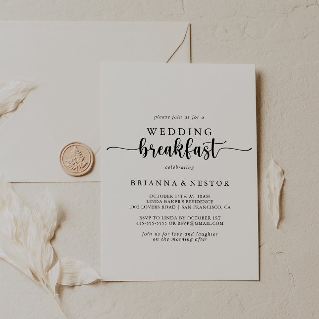 Minimalist Calligraphy Wedding Breakfast  Invitation (Creator Uploaded)