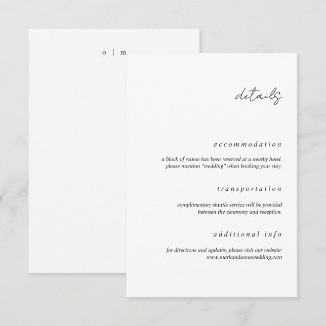 Minimalist Calligraphy Wedding Details Card (Front/Back)