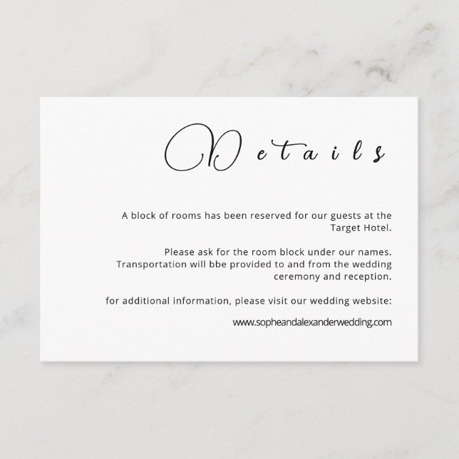 Minimalist Calligraphy Wedding Details Card (Front)
