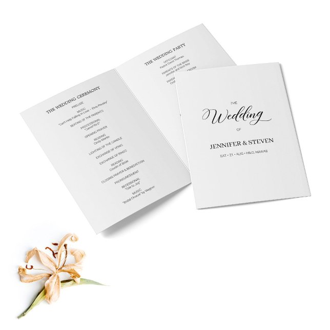 Minimalist Calligraphy Wedding Folded Program Programme (Creator Uploaded)