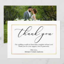 Minimalist Calligraphy Wedding Gold Thank You