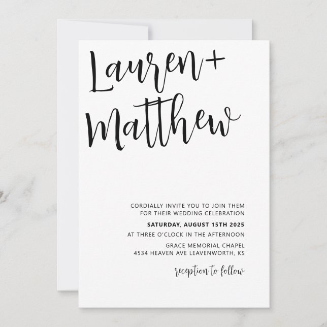 Minimalist Calligraphy Wedding Invitation (Front)