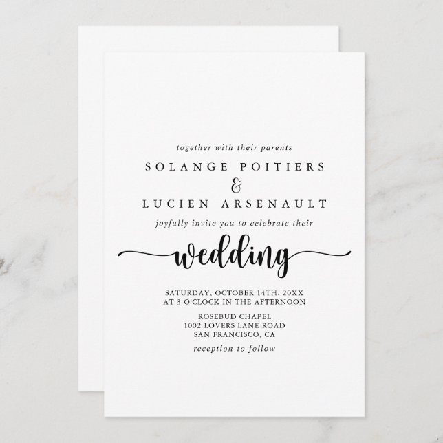 Minimalist Calligraphy Wedding  Invitation (Front/Back)