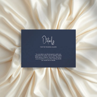Minimalist calligraphy wedding navy blue  enclosure card
