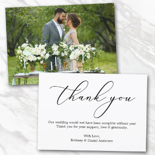 Minimalist Calligraphy Wedding Photo Thank You Card