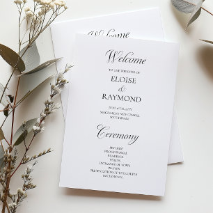 Minimalist Calligraphy White Wedding Program