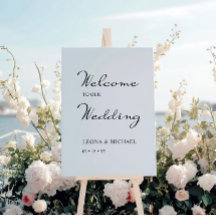 Minimalist Calligraphy White Wedding Welcome Sign