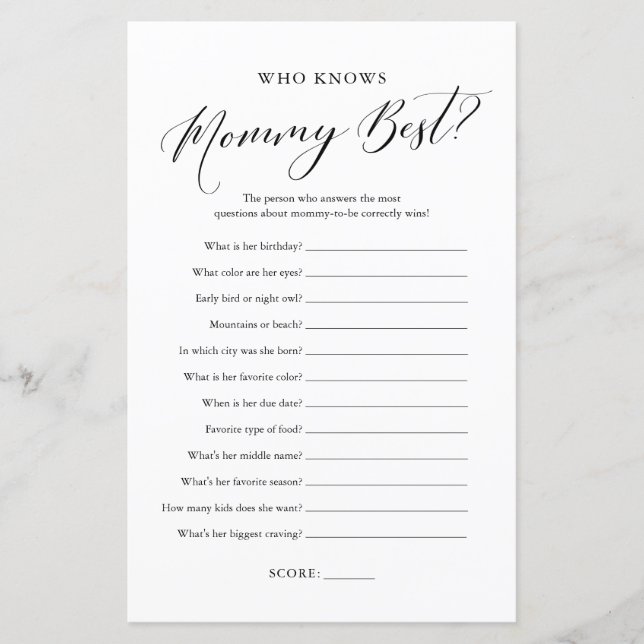 Minimalist Calligraphy Who Knows Mummy Best Game (Front)