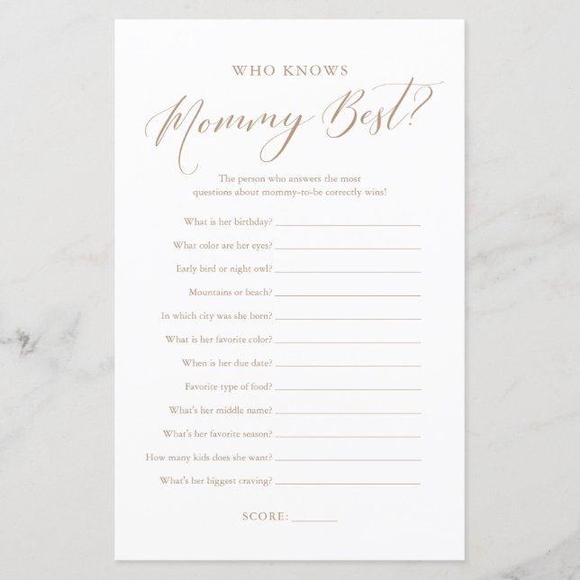 Minimalist Calligraphy Who Knows Mummy Best Game (Front)