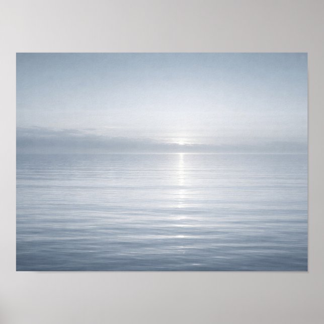 Minimalist Calm Blue Ocean Horizon Sun Reflection  Poster (Front)