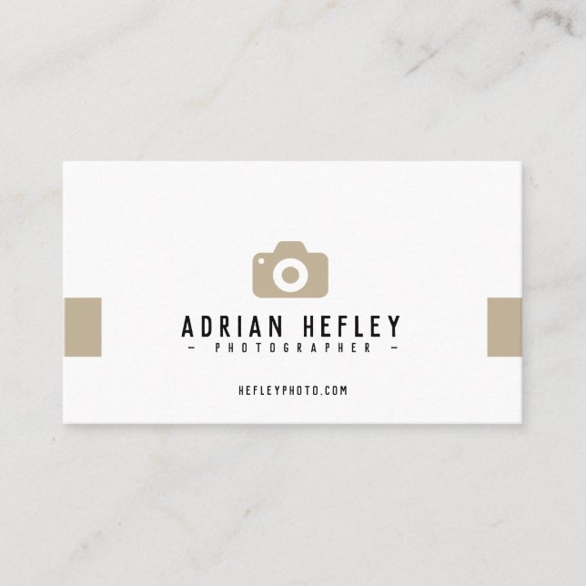 Minimalist Camera Photographer Tan Two Side Business Card (Front)
