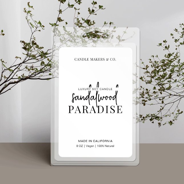 Minimalist Candle Jar Label Modern Black & White (Simple, yet elegant, rectangle business labels for wax melts, candles and more)